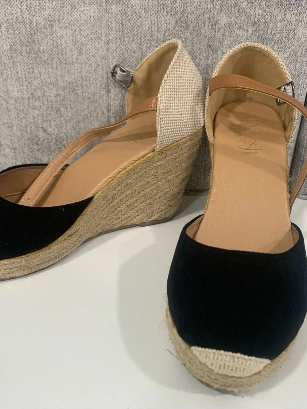 Refresh Black Espadrille Wedges with Tan Ankle Straps